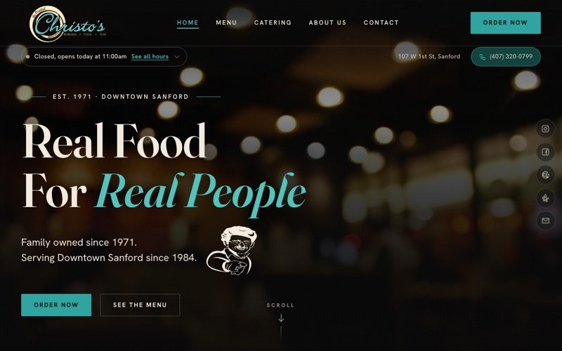 Home page of the Christo's of Sanford restaurant website