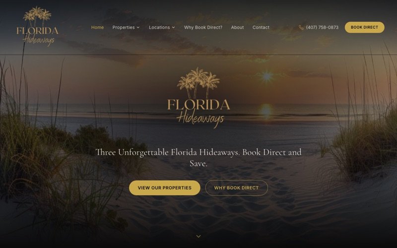 Home page of the Florida Hideaways vacation rental website